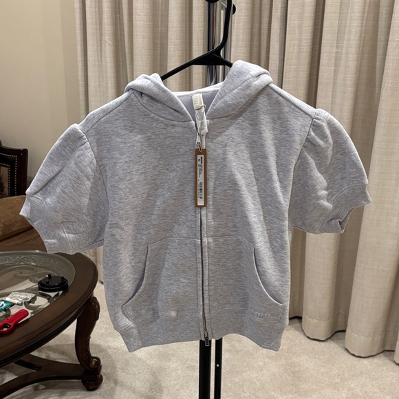 SKIMS Tops - SKIMS Gray Cropped Bubble Sleeve Hoodie